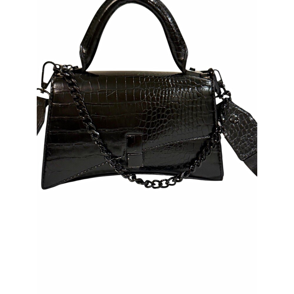ALDO Black Croc Embossed Small Top Handle Crossbody Bag Chain Strap Magnetic